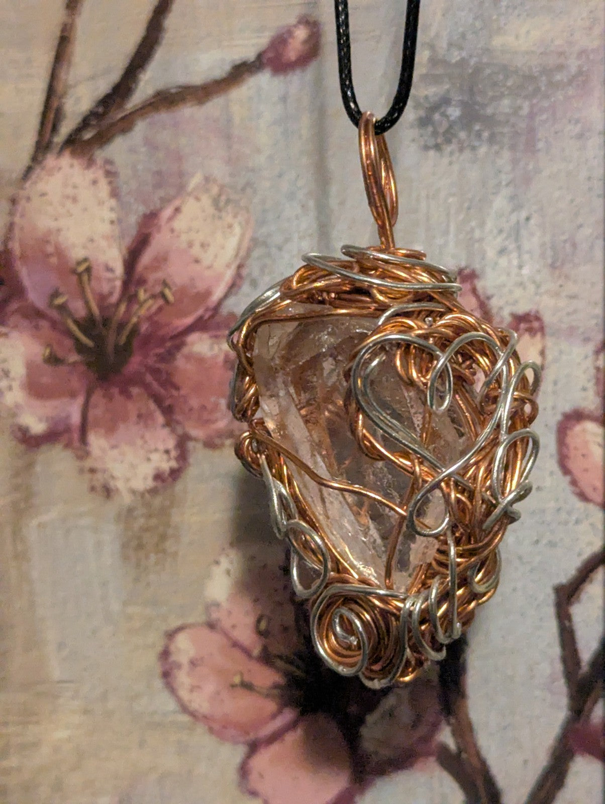 Clear Quartz Wire Pendant with Quartz Pointed Upwards