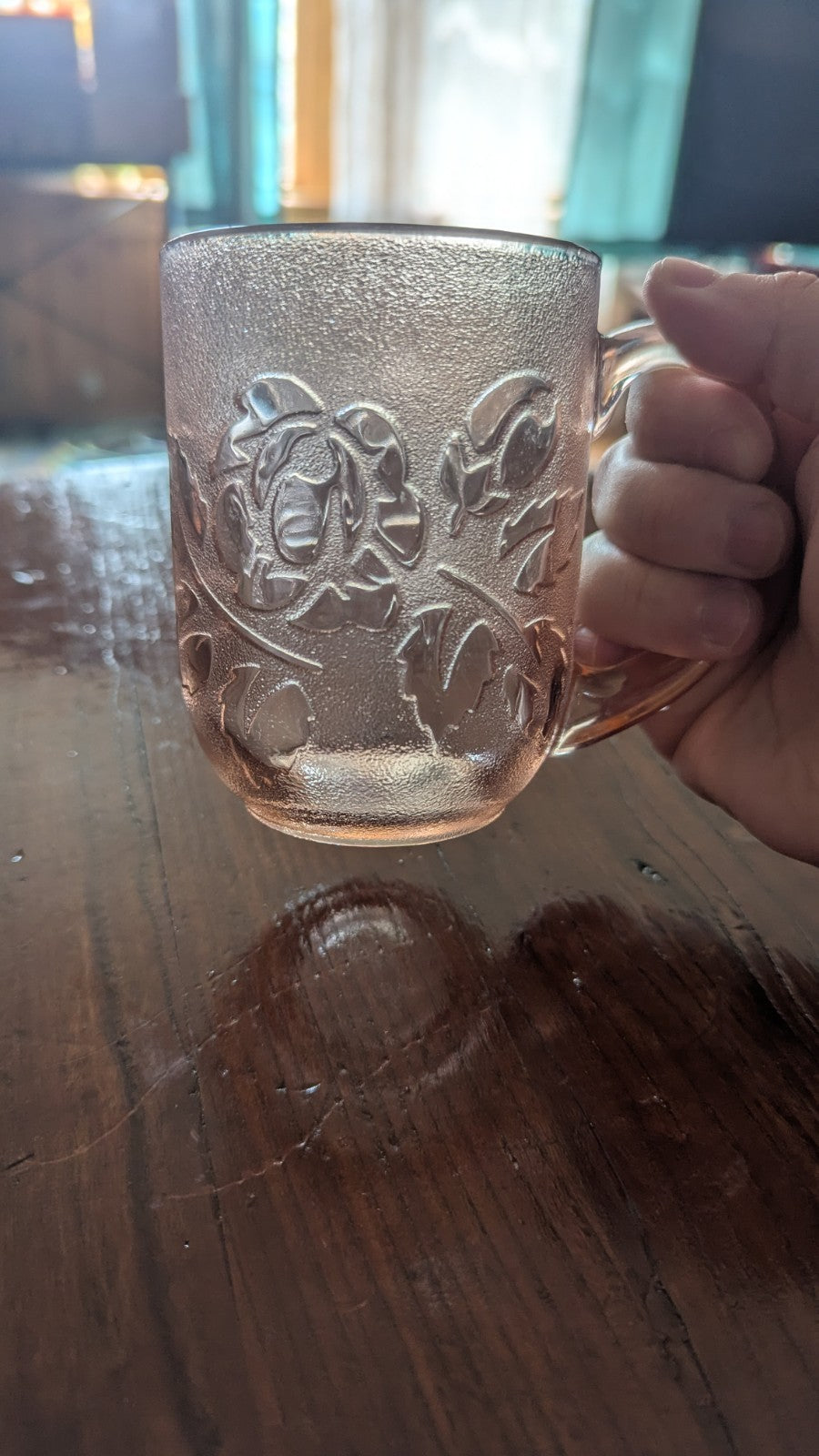 Vintage Pink Depression Glass Rose Rosaline Mugs Arcoroc France 8oz