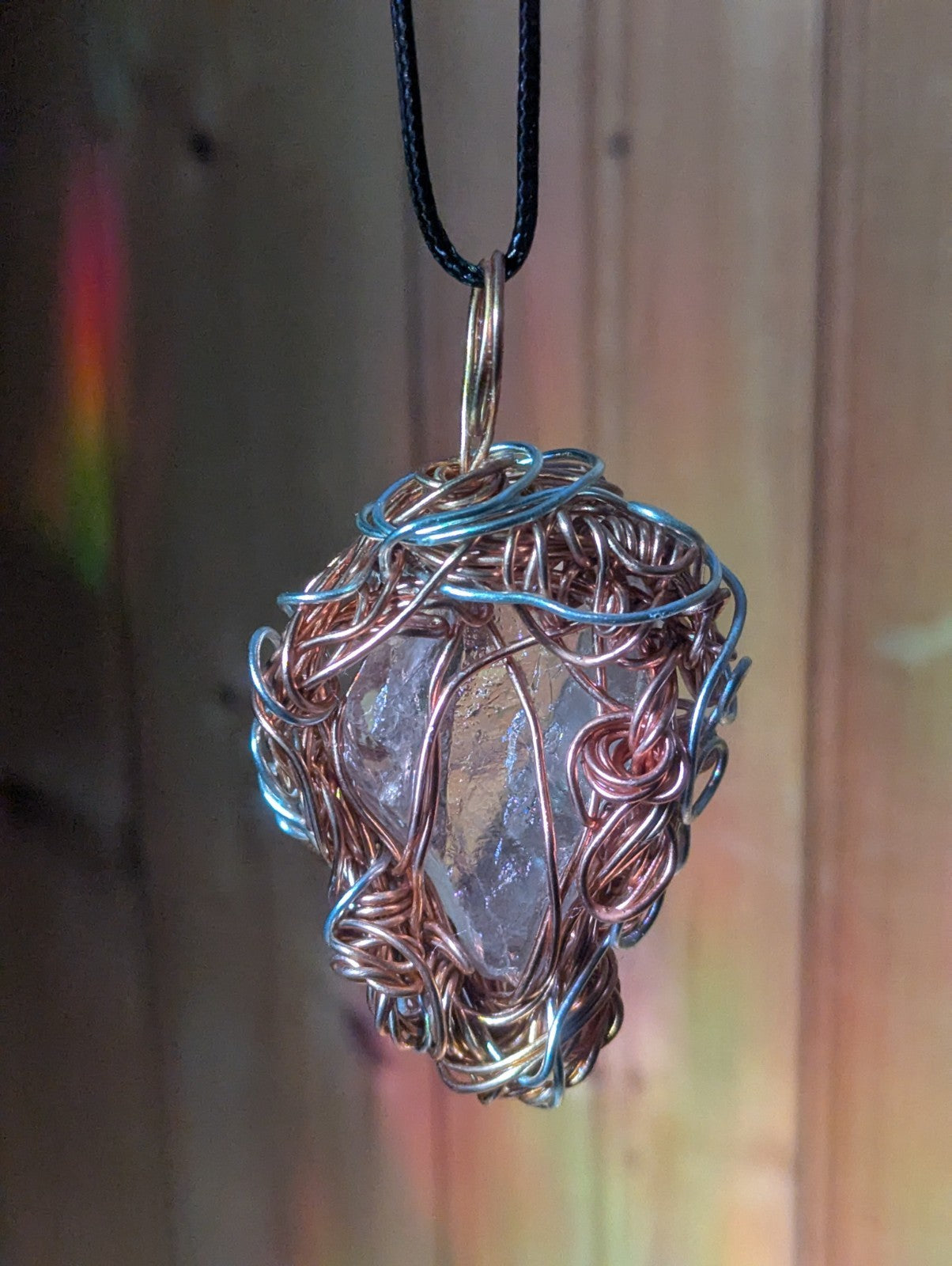 Clear Quartz Wire Pendant with Quartz Pointed Upwards
