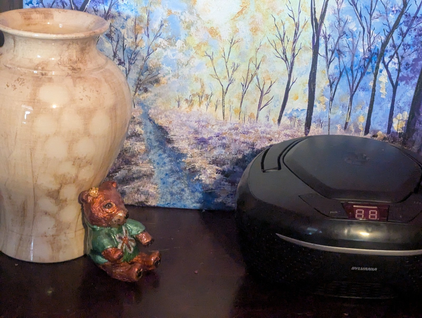 Bear Sculpture With Obsidian and Clear Quartz, Handmade