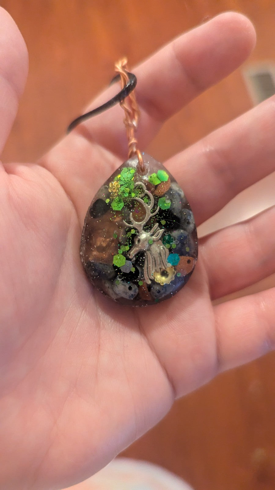 Lapis and Goldstone, Deer, Handmade Orgonite Necklace