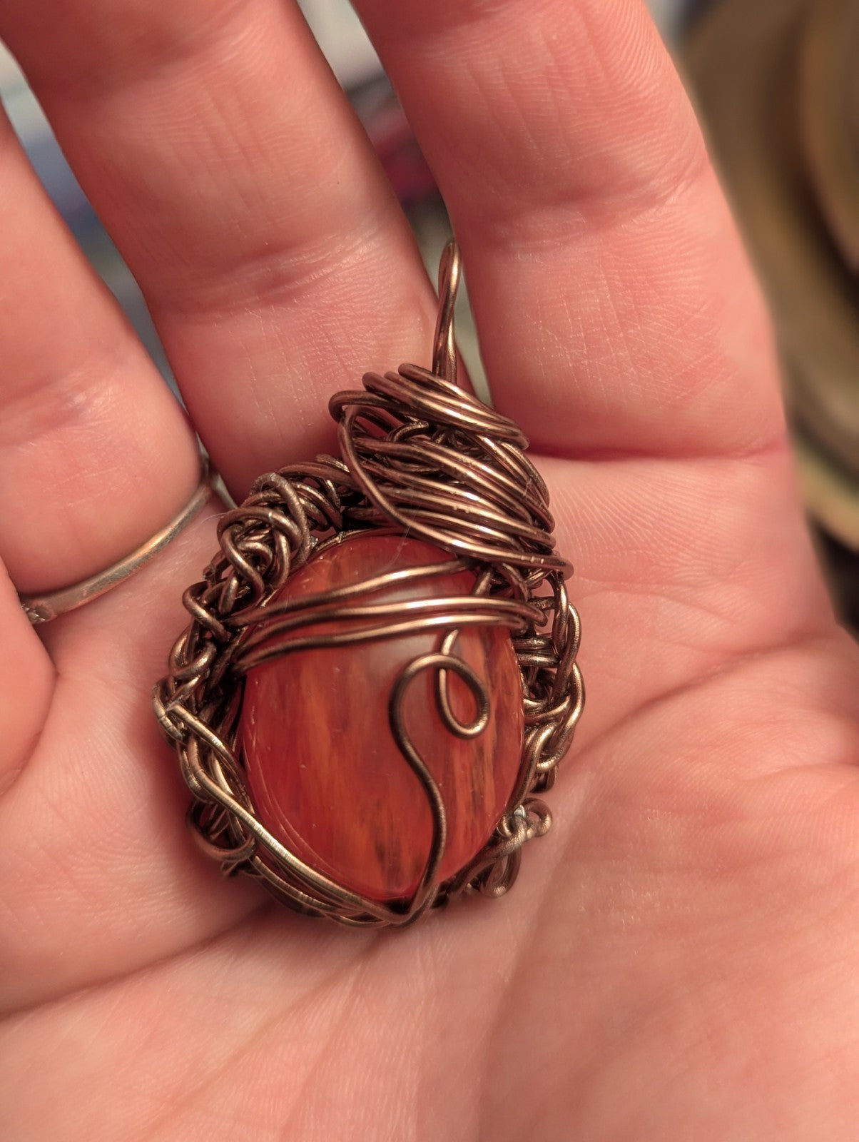 Cherry Quartz Wirewrapped Necklace, For Inner Strength and Emotional Stability