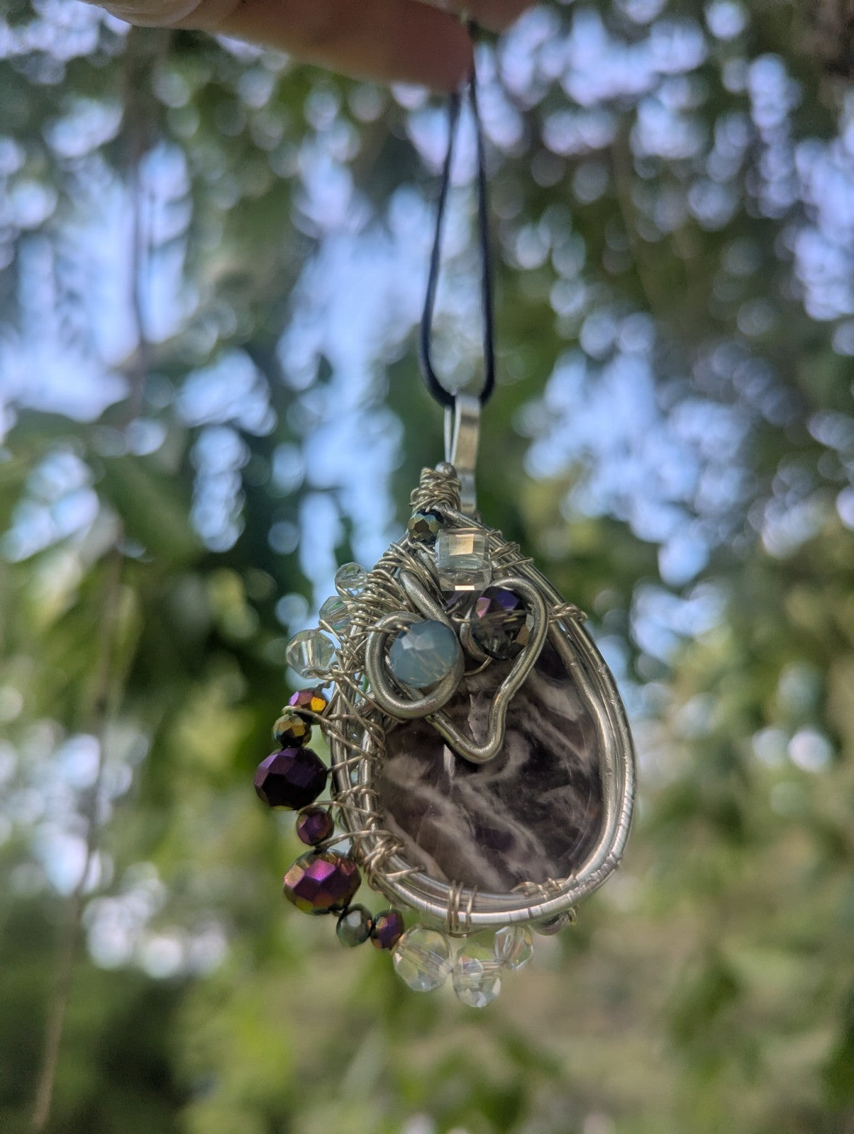 Dream Amethyst Beaded Wirewrapped Necklace, Original One-of-a-Kind Pendant