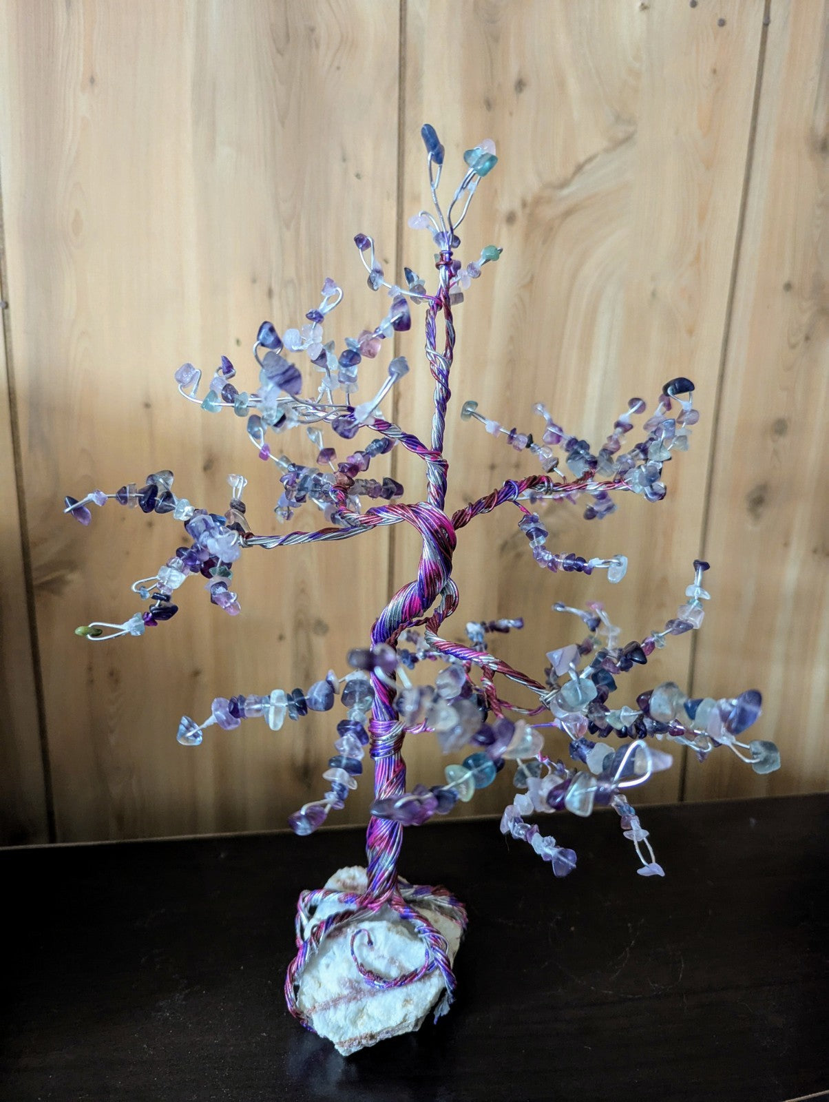 Tourmaline & Flourite Bonsai Tree For Joy and Overcoming Challenges, Reiki, Art