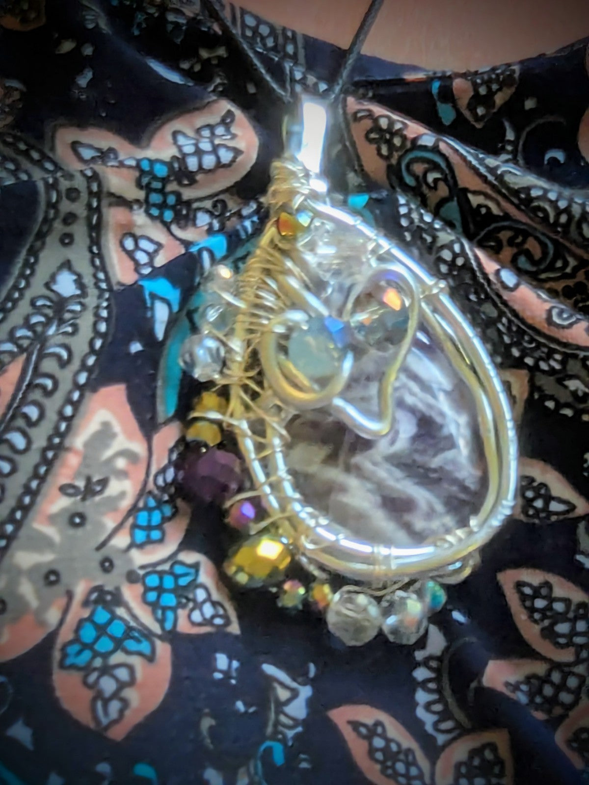 Dream Amethyst Beaded Wirewrapped Necklace, Original One-of-a-Kind Pendant