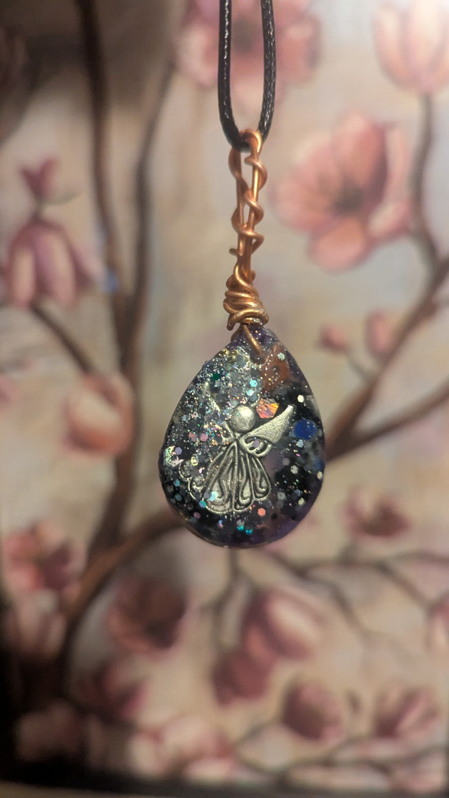 Lapis and Goldstone, Angel, Handmade Orgonite Necklace