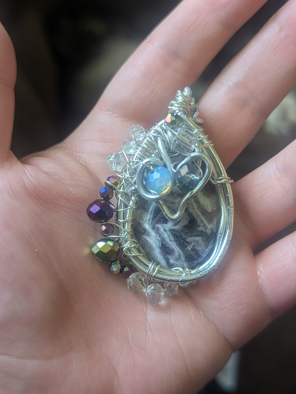 Dream Amethyst Beaded Wirewrapped Necklace, Original One-of-a-Kind Pendant