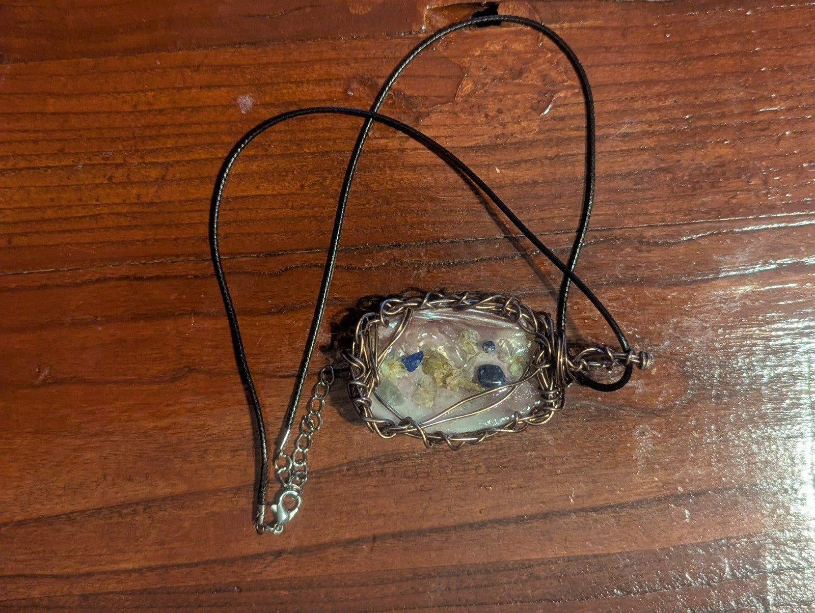 Wire Seashell Pendant, With Spring Flowers and Gemstones