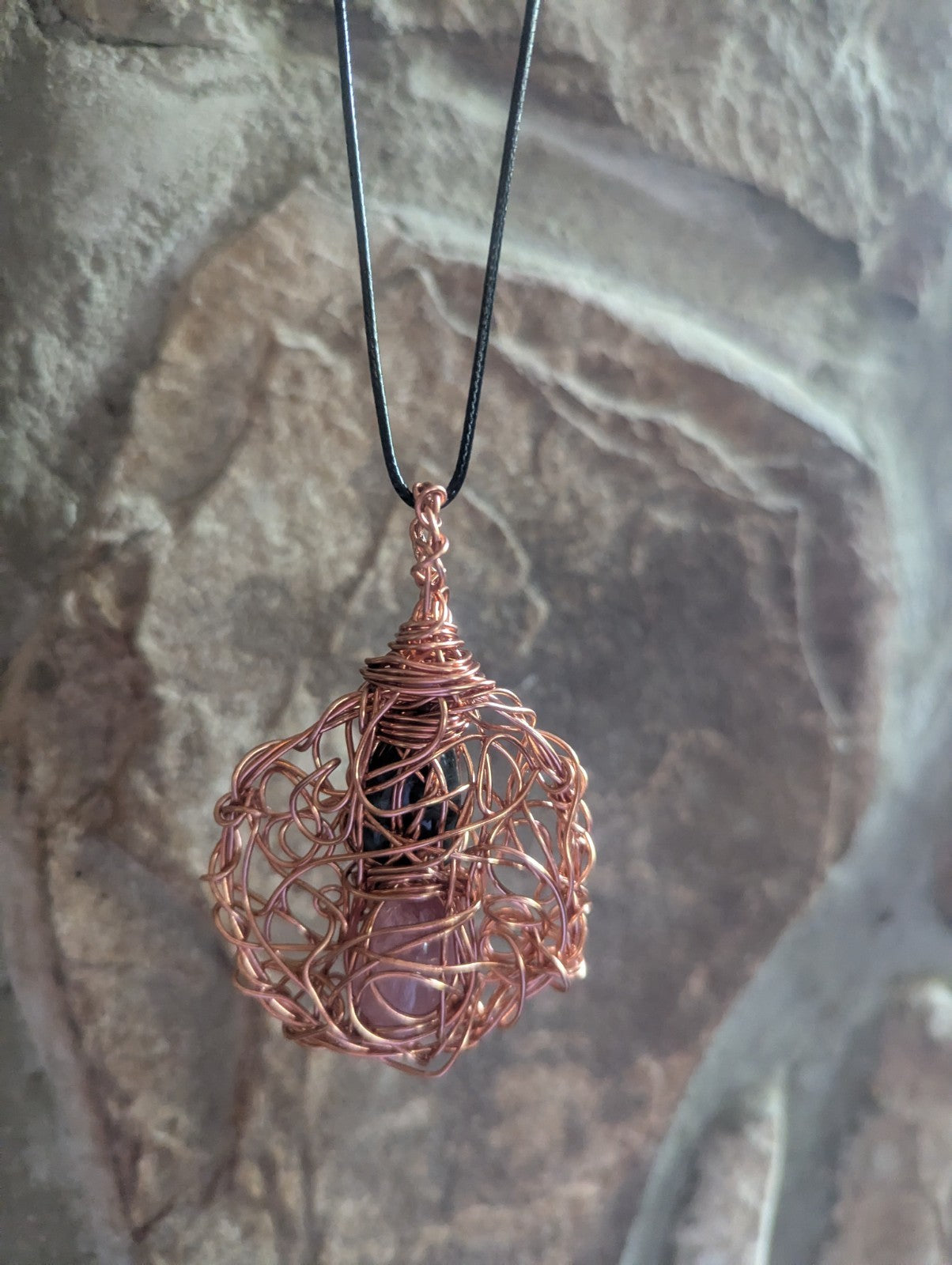 Africa Bloodstone and Cherry Quartz Wire Pendant For Balance and Harmony