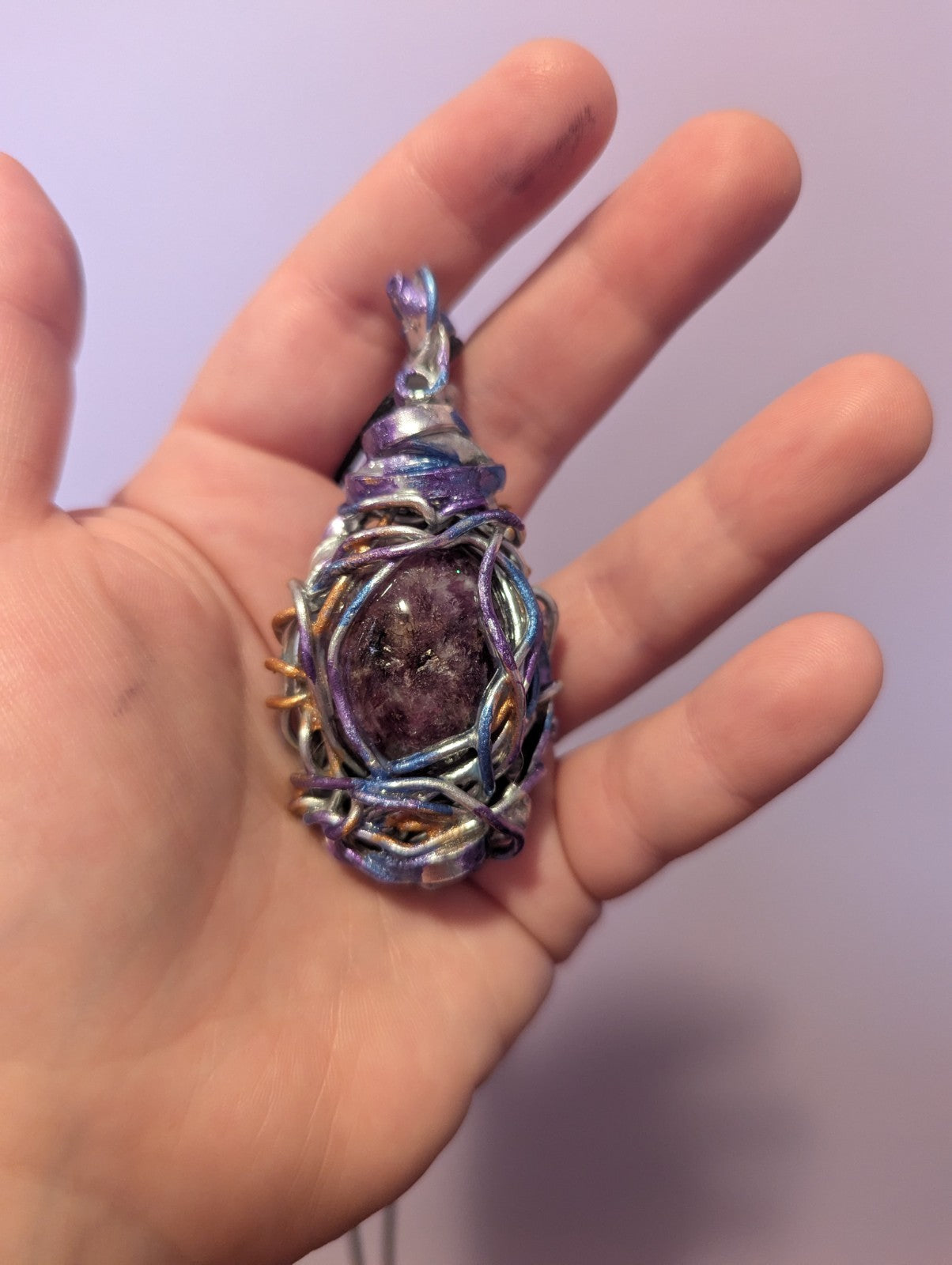 Lapidolite Painted Wire Necklace, Healing Crystal to Support Change and Emotions