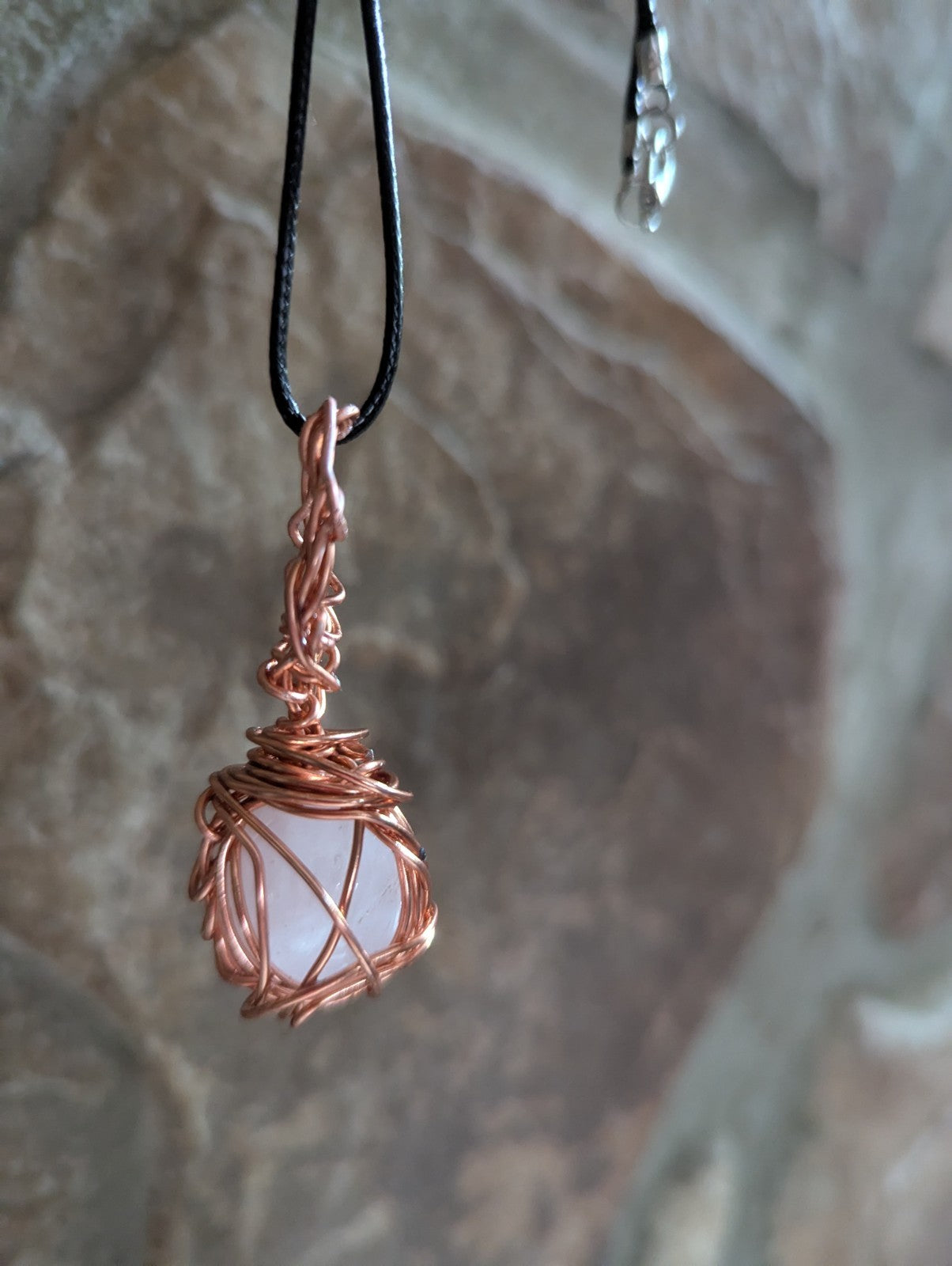 Handcrafted White Quartz Wire Necklace, for Crown Chakra, Beautiful