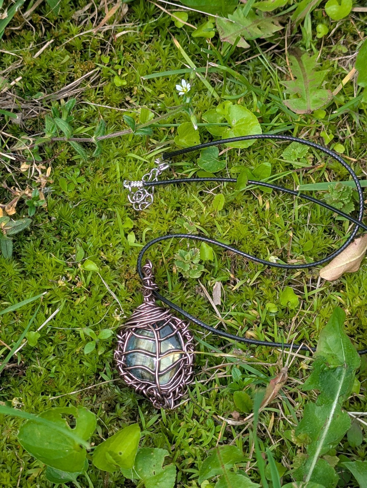 Shining Handcrafted Labradorite Leaf Wirewrapped Necklace