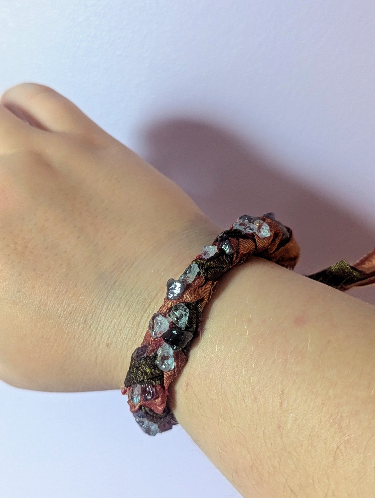 Aquamarine and Amethyst Sari Silk Braided Bracelet