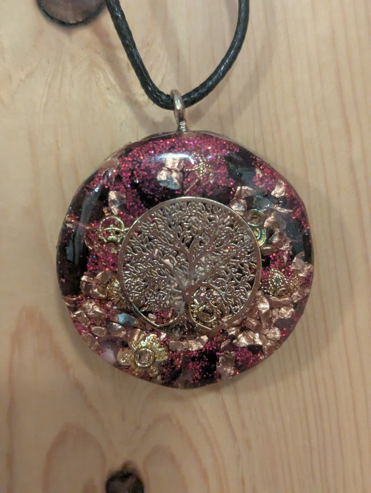 Maroon Rose Quartz and Garnet Orgonite Necklace for Protection and Romance