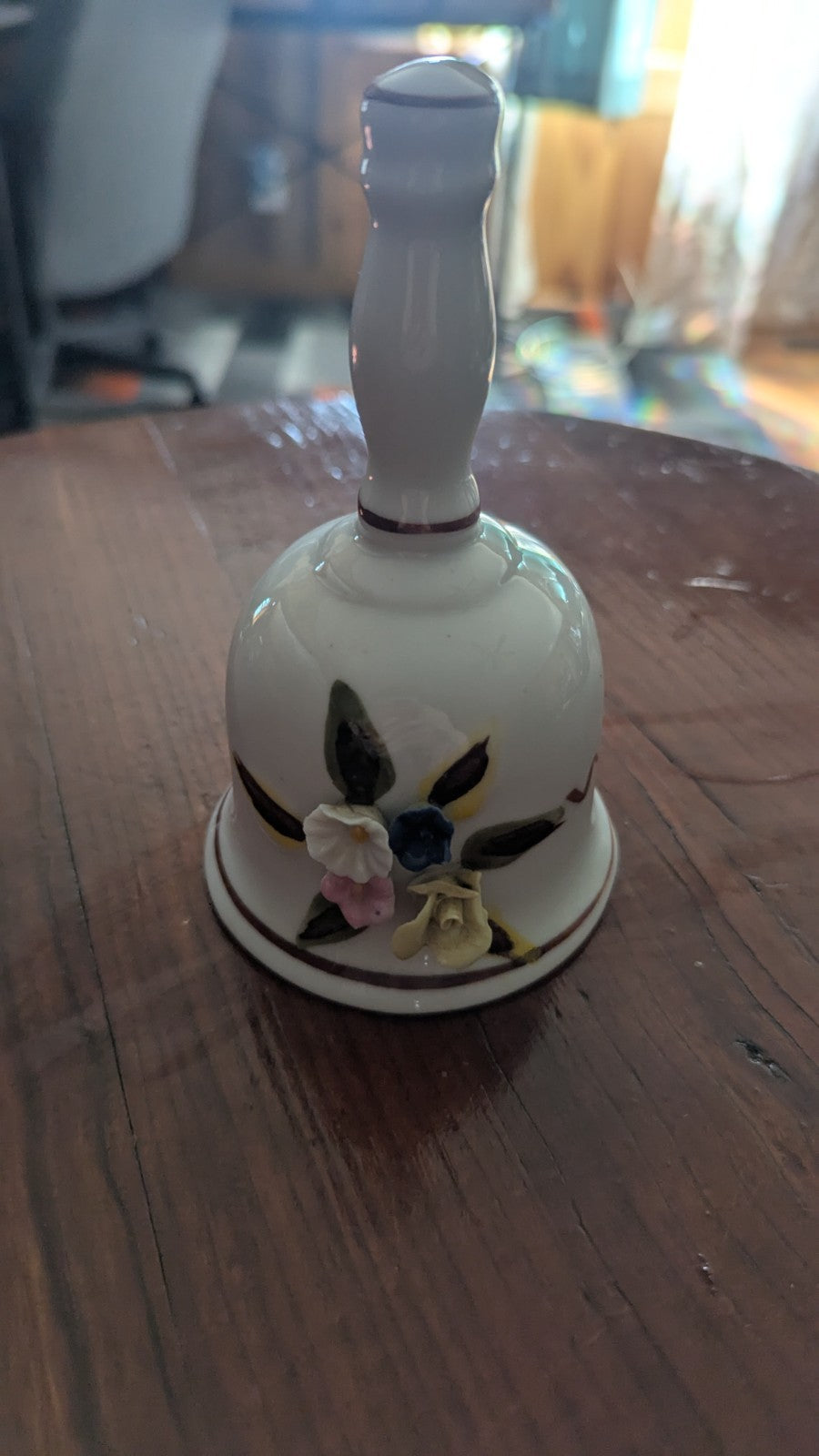 Vintage White Bell with Sculpted 3D Flowers