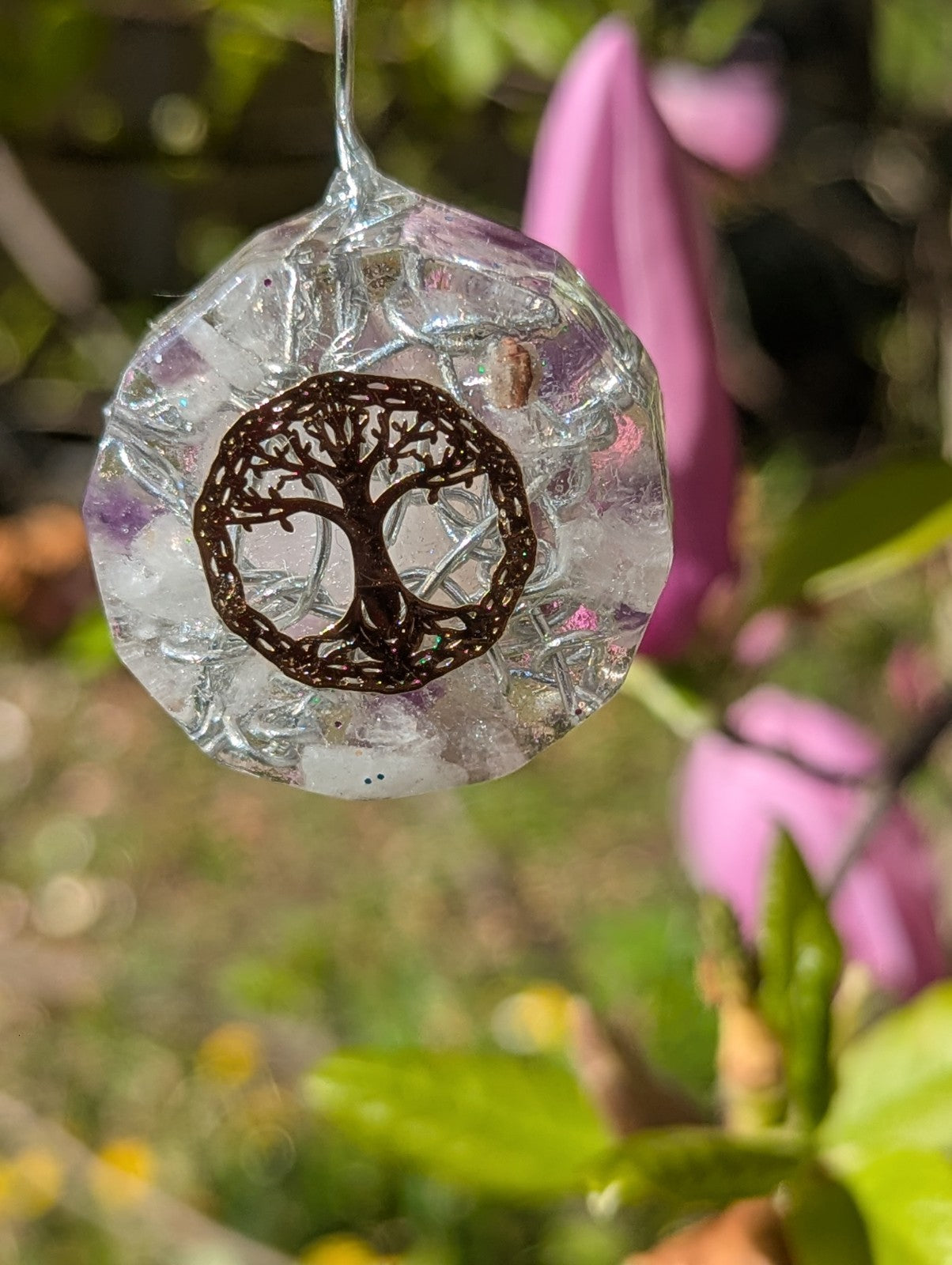 Rose Quartz and Amethyst Star Orgonite Necklace, for Peace and Love