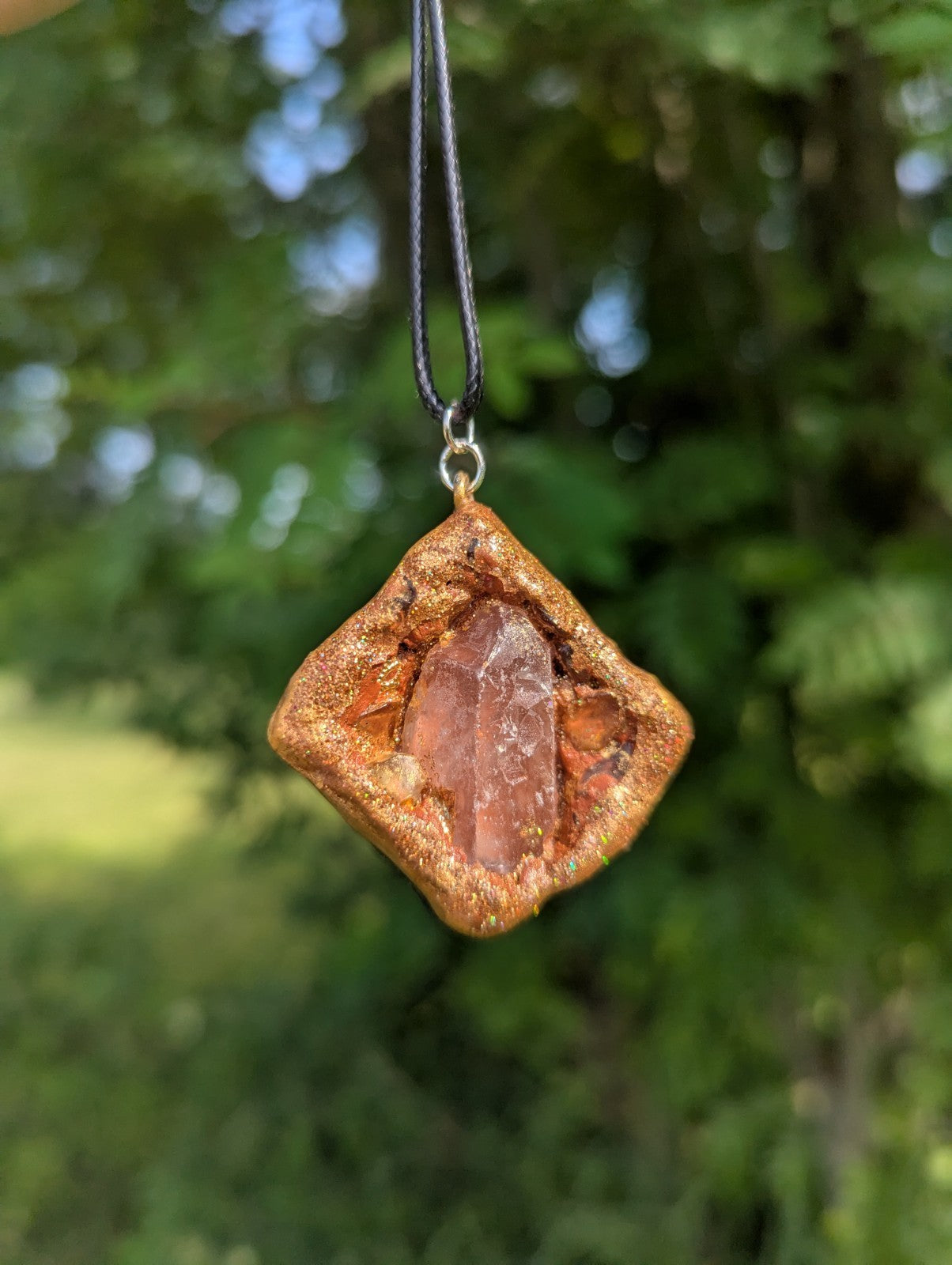 Clear Quartz and Citrine Orgonite Pendant for Success and Positivity