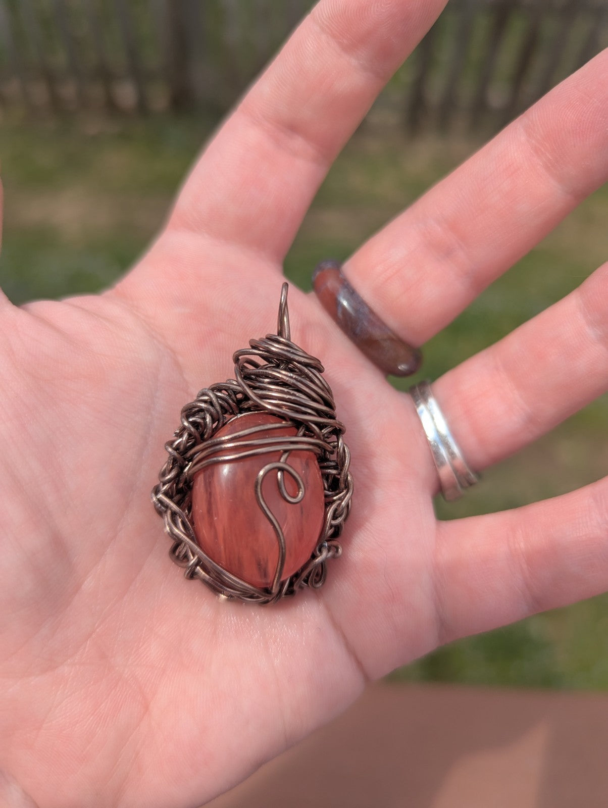 Cherry Quartz Wirewrapped Necklace, For Inner Strength and Emotional Stability
