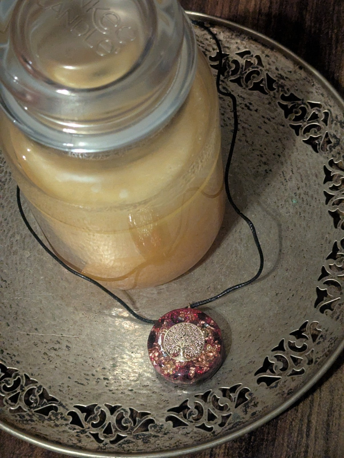 Maroon Rose Quartz and Garnet Orgonite Necklace for Protection and Romance