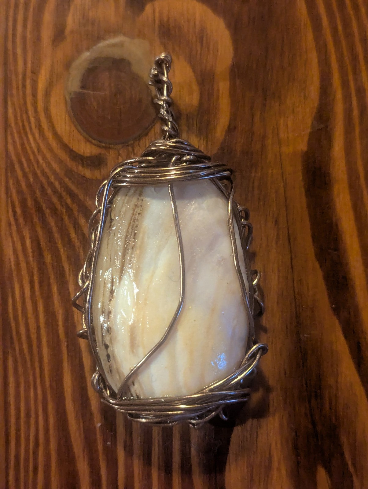 Wire Seashell Pendant, With Spring Flowers and Gemstones