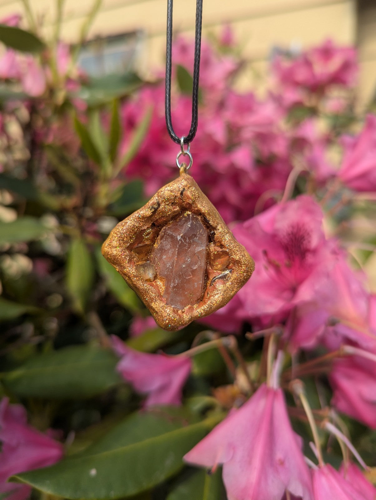 Clear Quartz and Citrine Orgonite Pendant for Success and Positivity