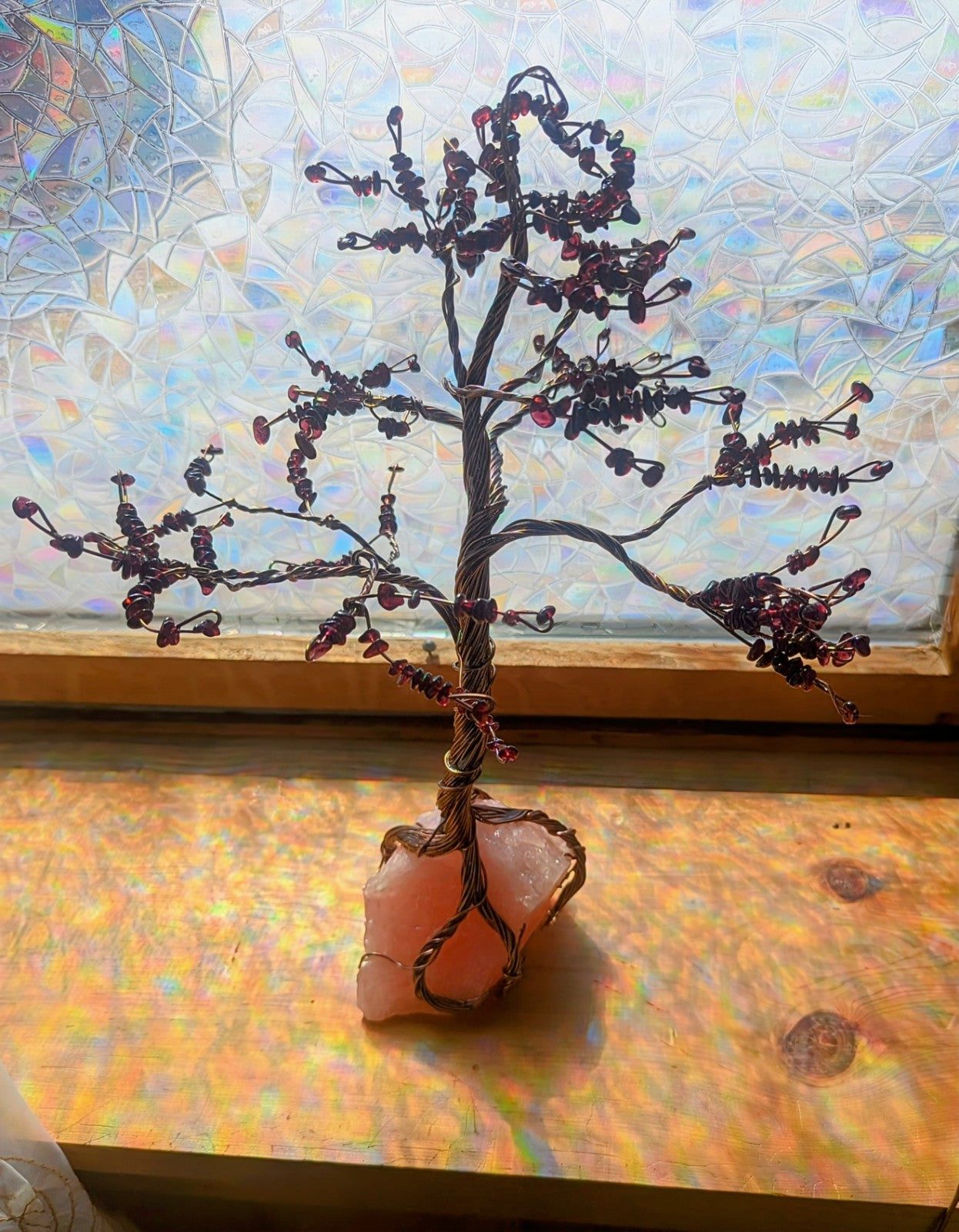 Rose Quartz and Garnet WireWrapped Tree: for Passionate Love