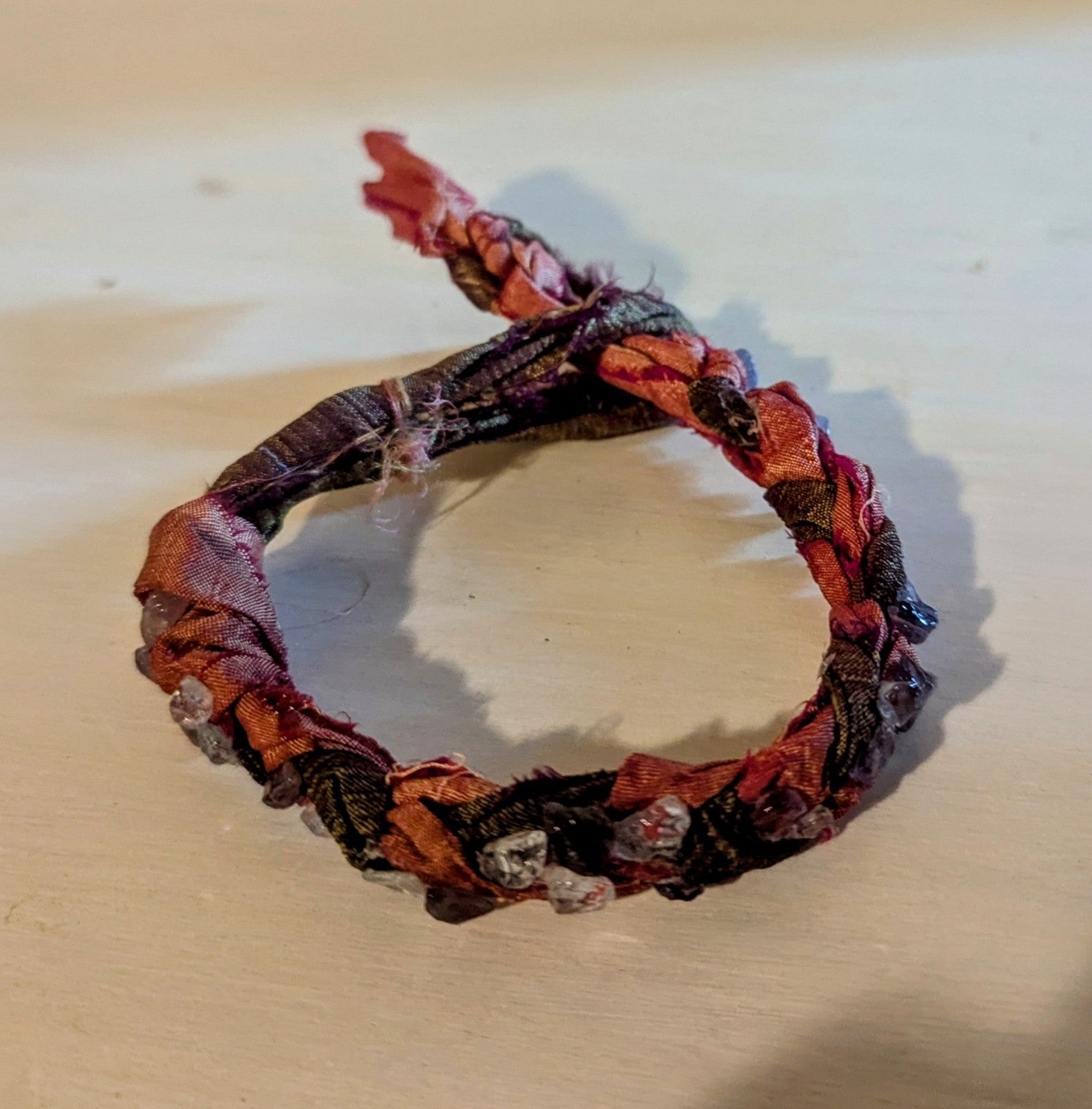 Aquamarine and Amethyst Sari Silk Braided Bracelet