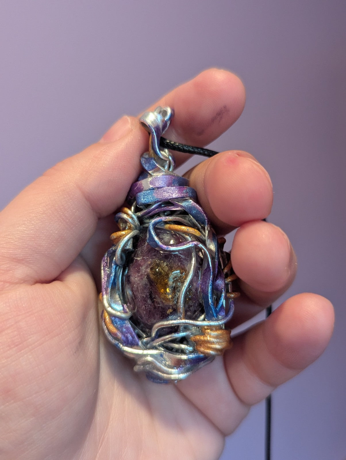 Lapidolite Painted Wire Necklace, Healing Crystal to Support Change and Emotions