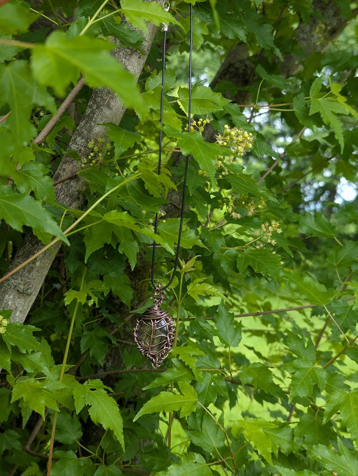 Shining Handcrafted Labradorite Leaf Wirewrapped Necklace