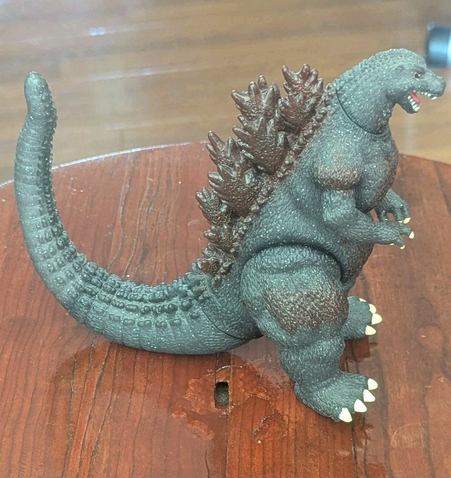 Godzilla Figure, Glitter And Red Back Spikes, Vintage, Burning Godzilla?