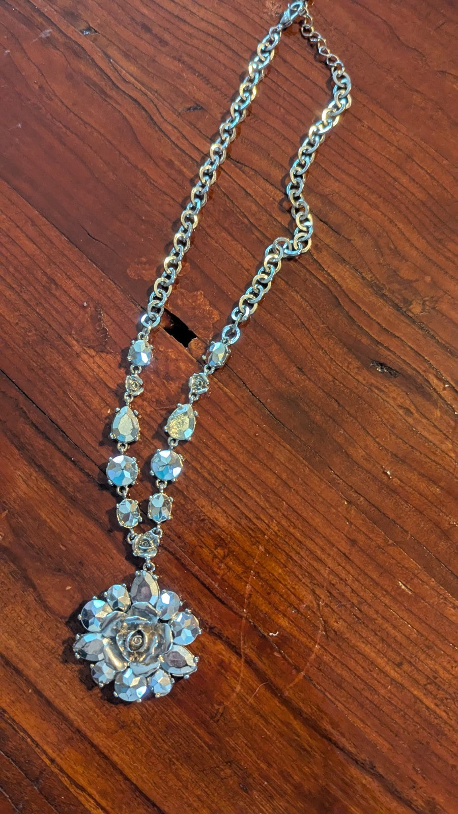 Vintage Reflective Rose Necklace, Costume Jewelry, Statement