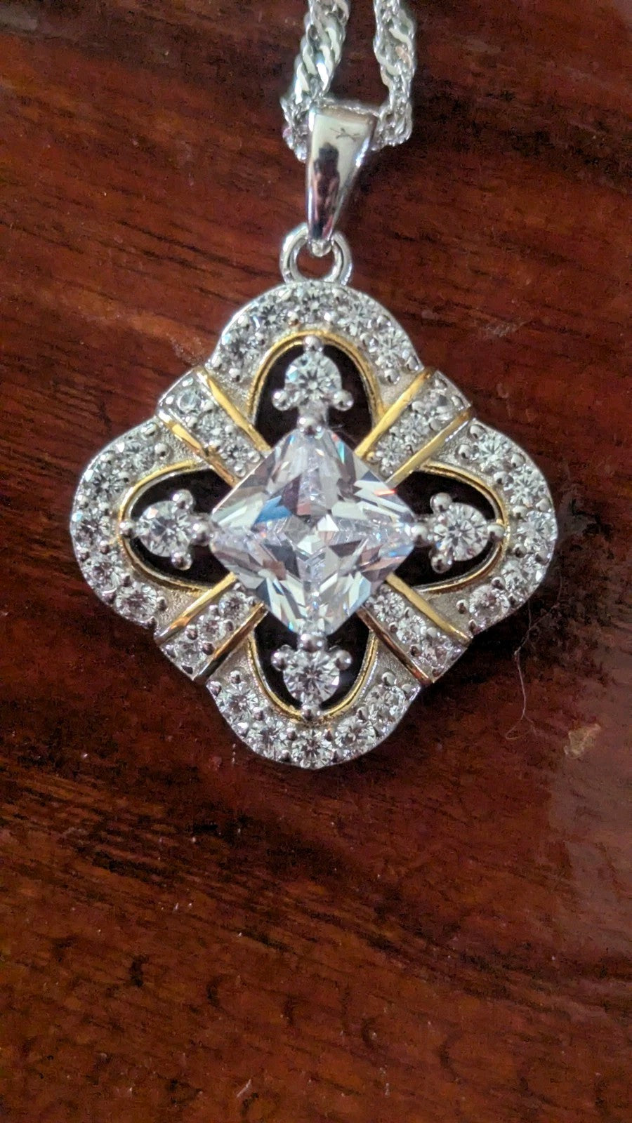 Sterling Silver Unknown Gemstone Necklace- 6 Grams- Vintage Estate Find