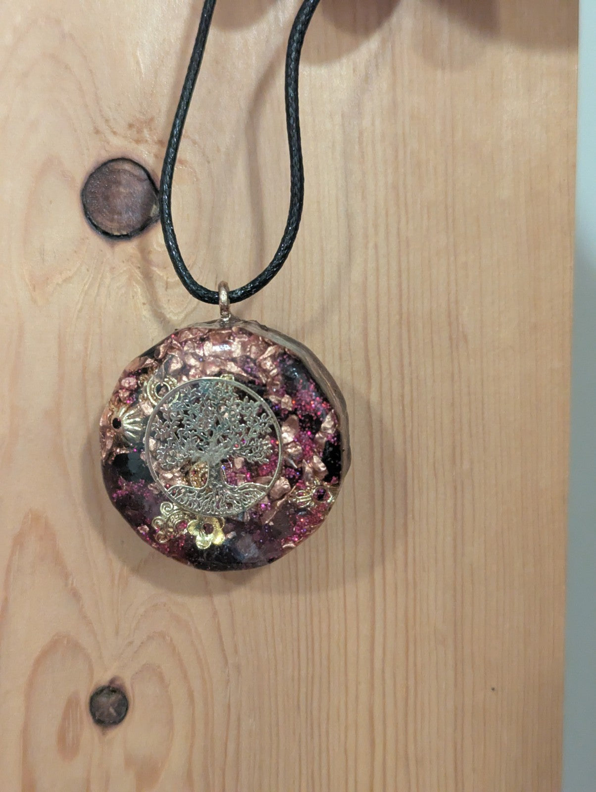 Purple&Maroon Rose Quartz and Garnet Orgonite Necklace for Love and Protection