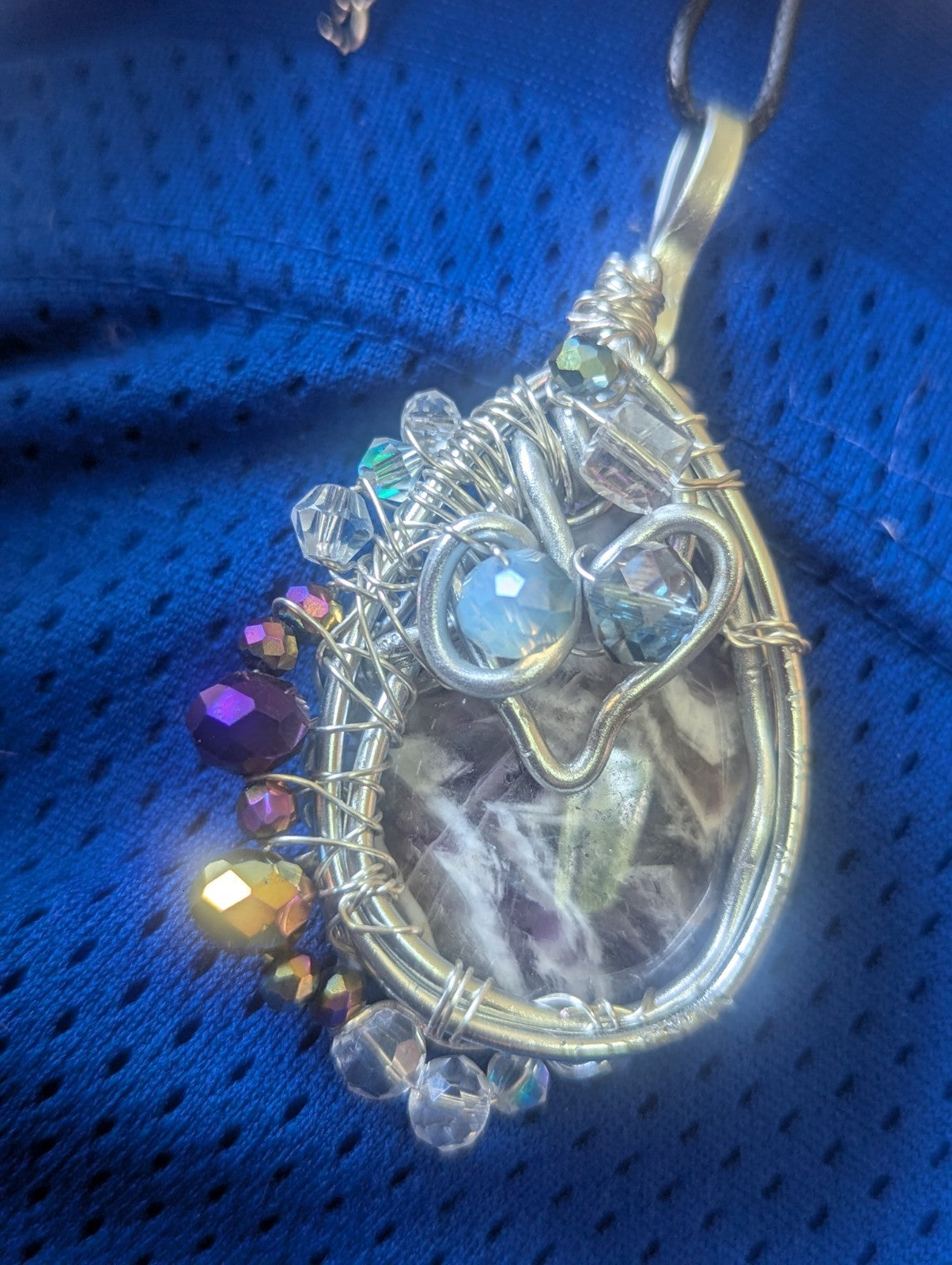 Dream Amethyst Beaded Wirewrapped Necklace, Original One-of-a-Kind Pendant