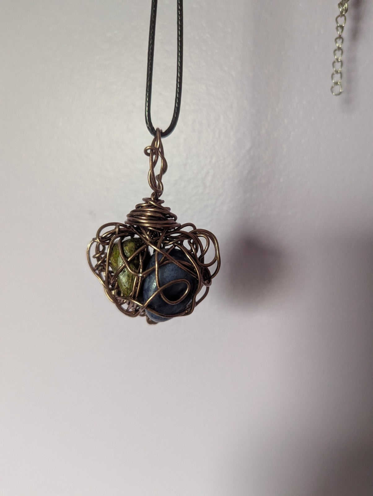 Unakite and Blue Aventurine Wire Pendant, Unique Design, Heart Shaped, Lovely