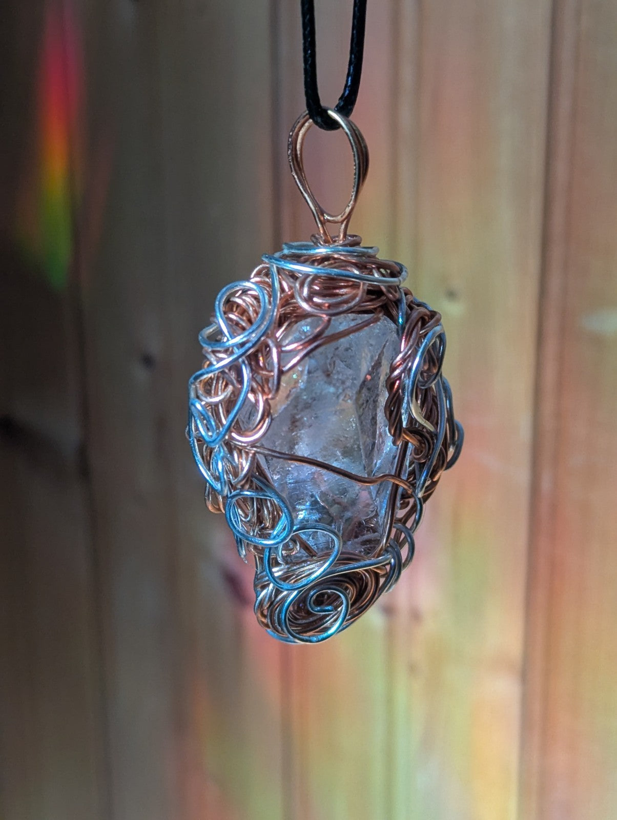 Clear Quartz Wire Pendant with Quartz Pointed Upwards