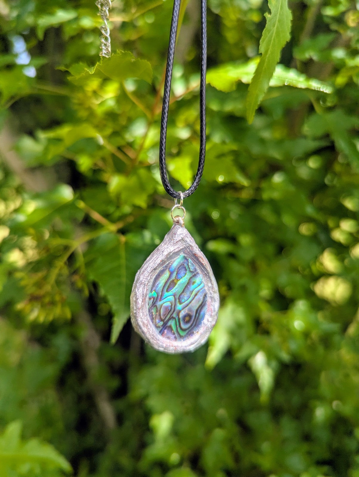 Rare Abalone Shell Pendant, With  Hand Painted Terracotta Clay Frame