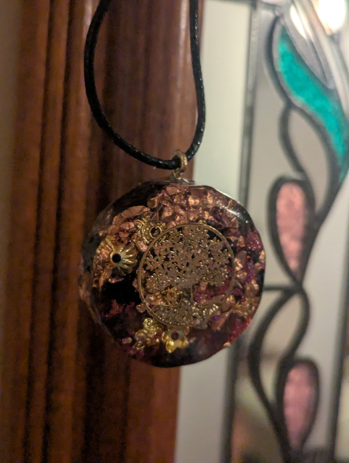 Purple&Maroon Rose Quartz and Garnet Orgonite Necklace for Love and Protection