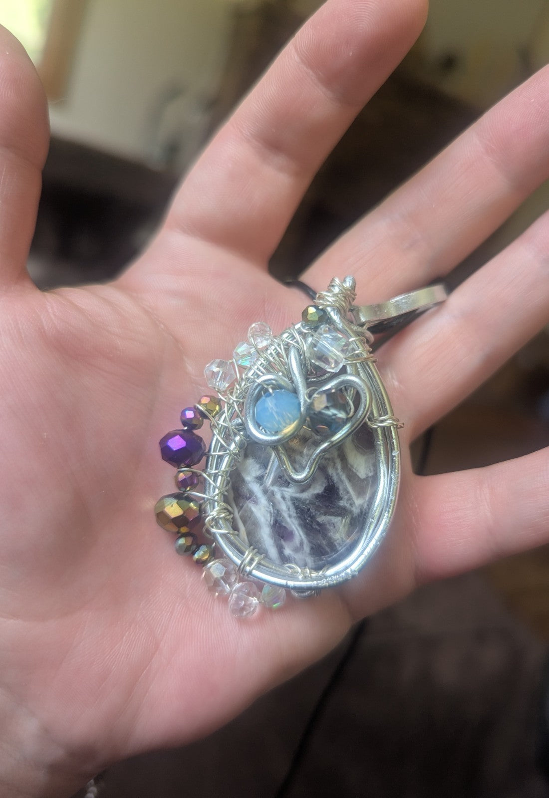 Dream Amethyst Beaded Wirewrapped Necklace, Original One-of-a-Kind Pendant