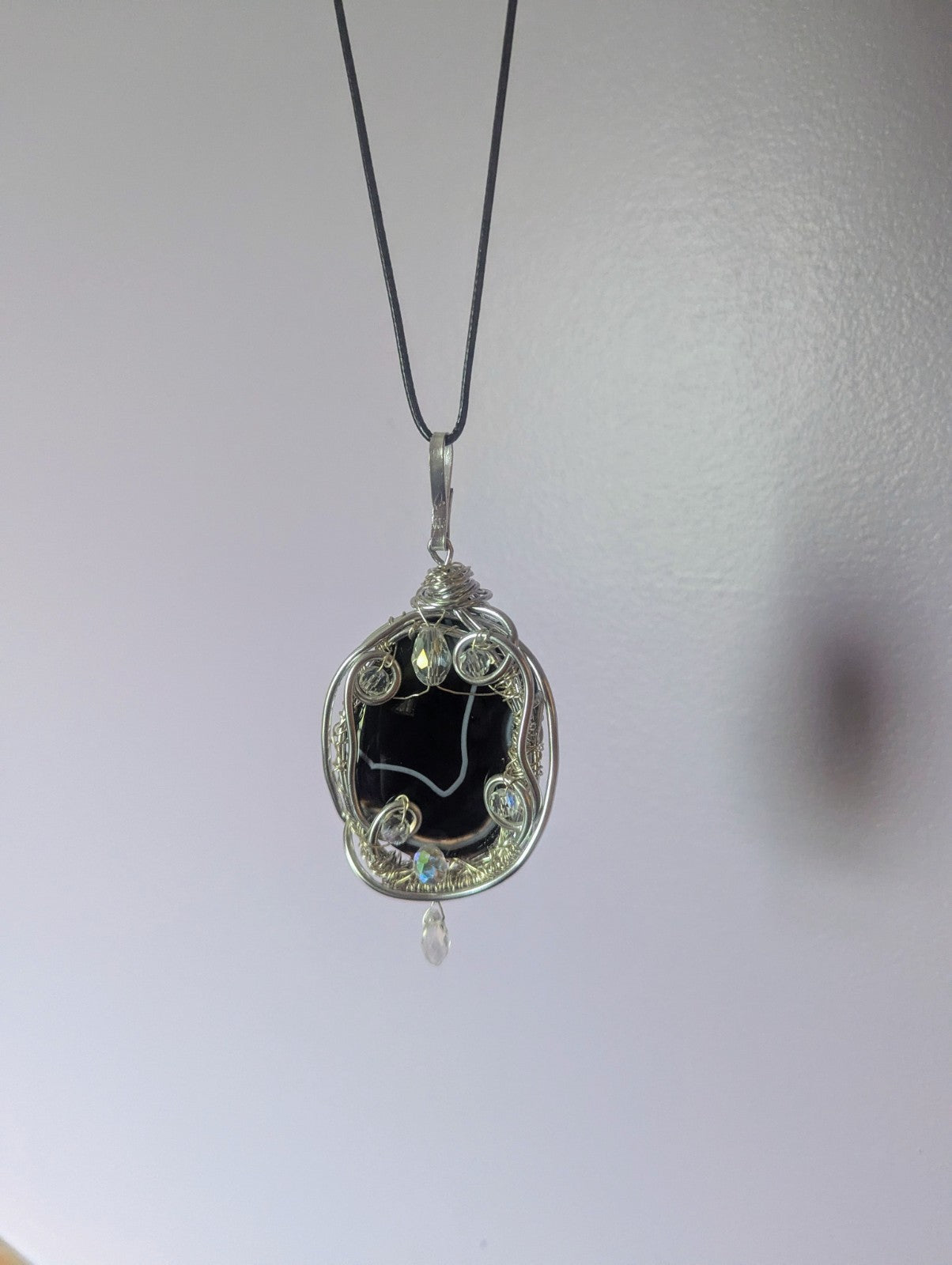 Handmade Black Banded Agate Necklace, for Root Chakra, Healing Crystal