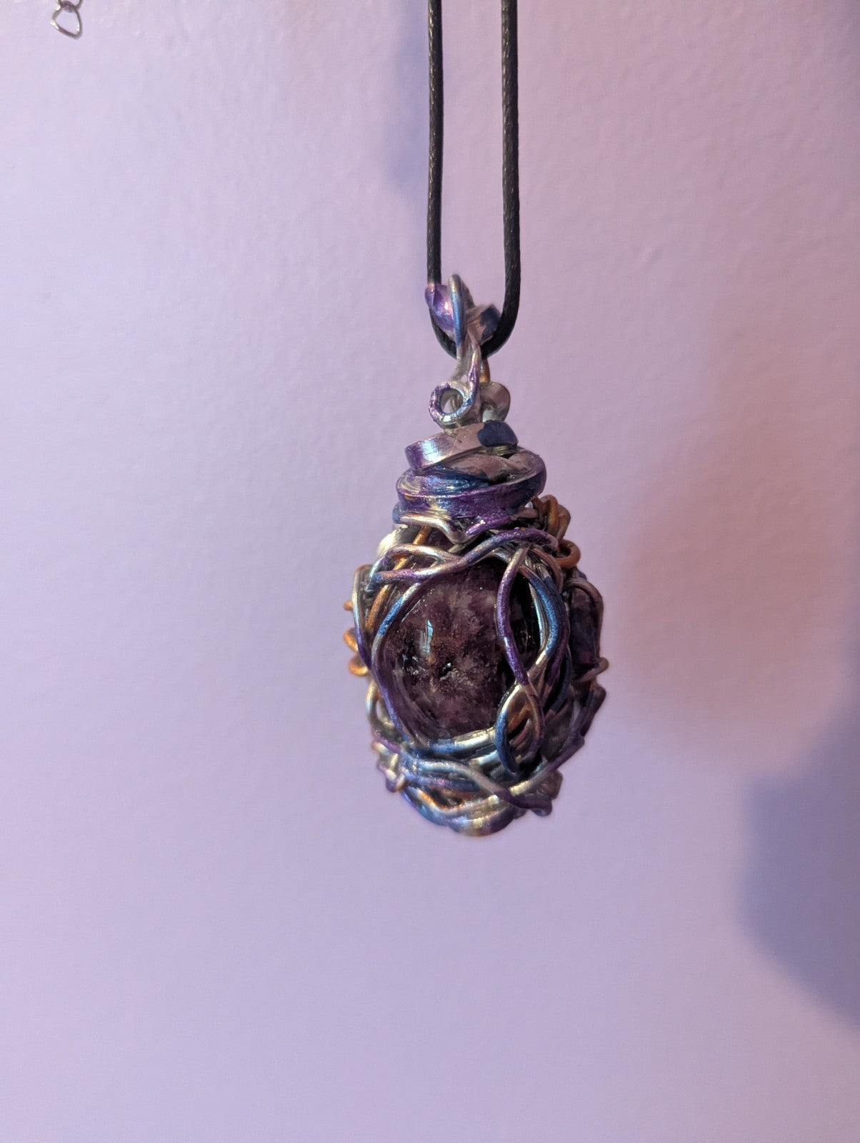 Lapidolite Painted Wire Necklace, Healing Crystal to Support Change and Emotions