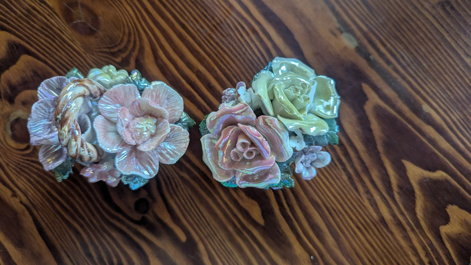 Pearly Flower Basket Sculptures, Knickknacks, Vintage