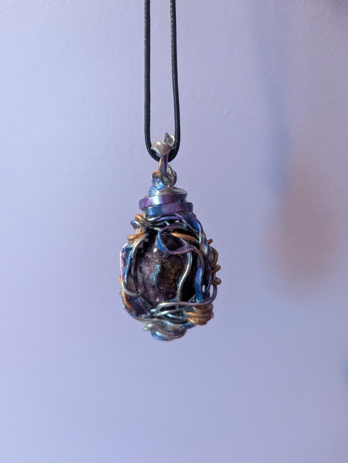 Lapidolite Painted Wire Necklace, Healing Crystal to Support Change and Emotions