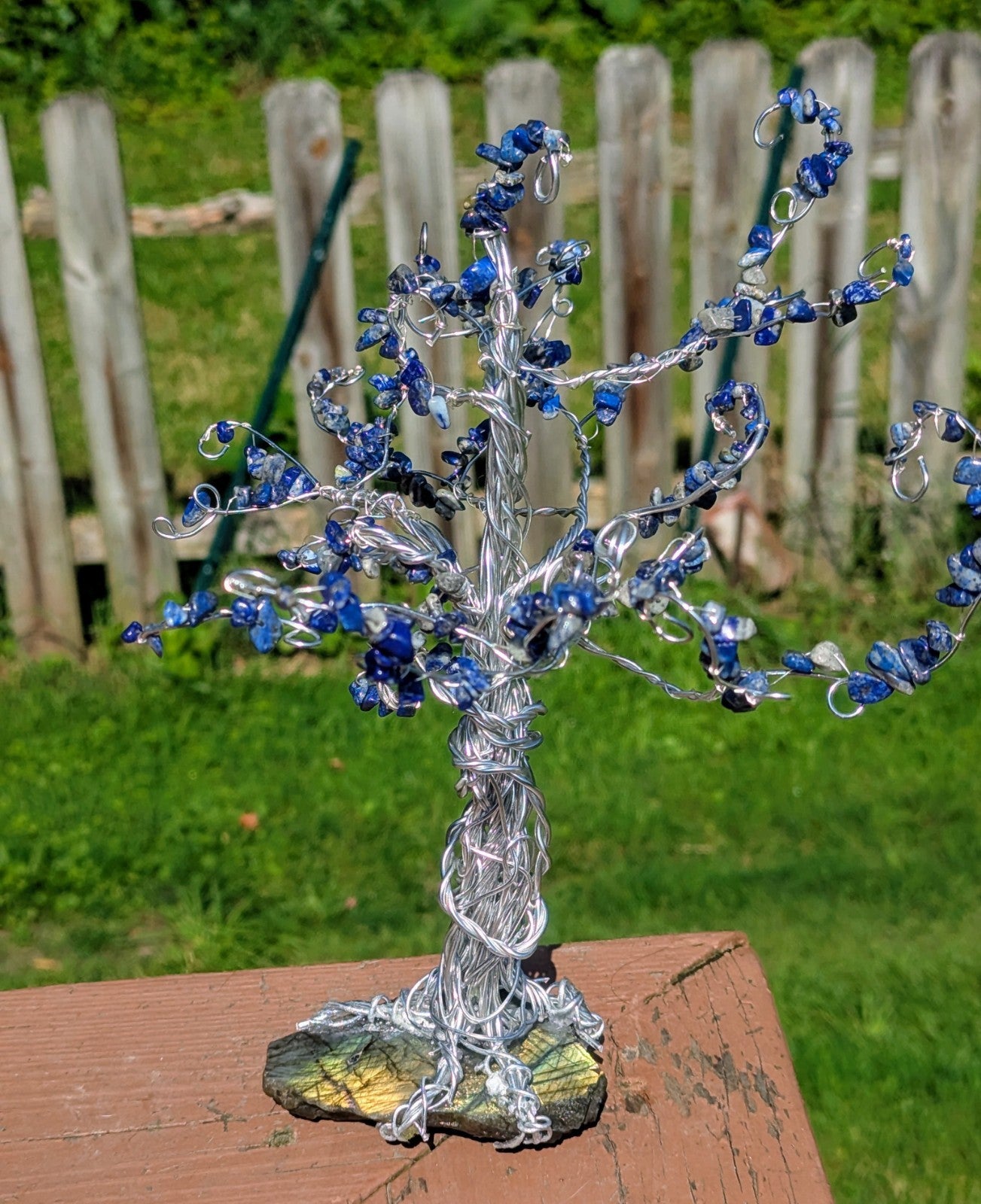 Lapis & Labradorite Gemstone Tree: Wire Art for Protection & Intuition, Reiki