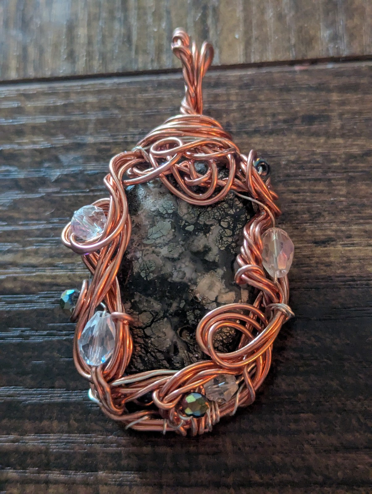 Marcasite Necklace, Handmade Pendant, Beautiful, Natural Gemstone & Glass Beads