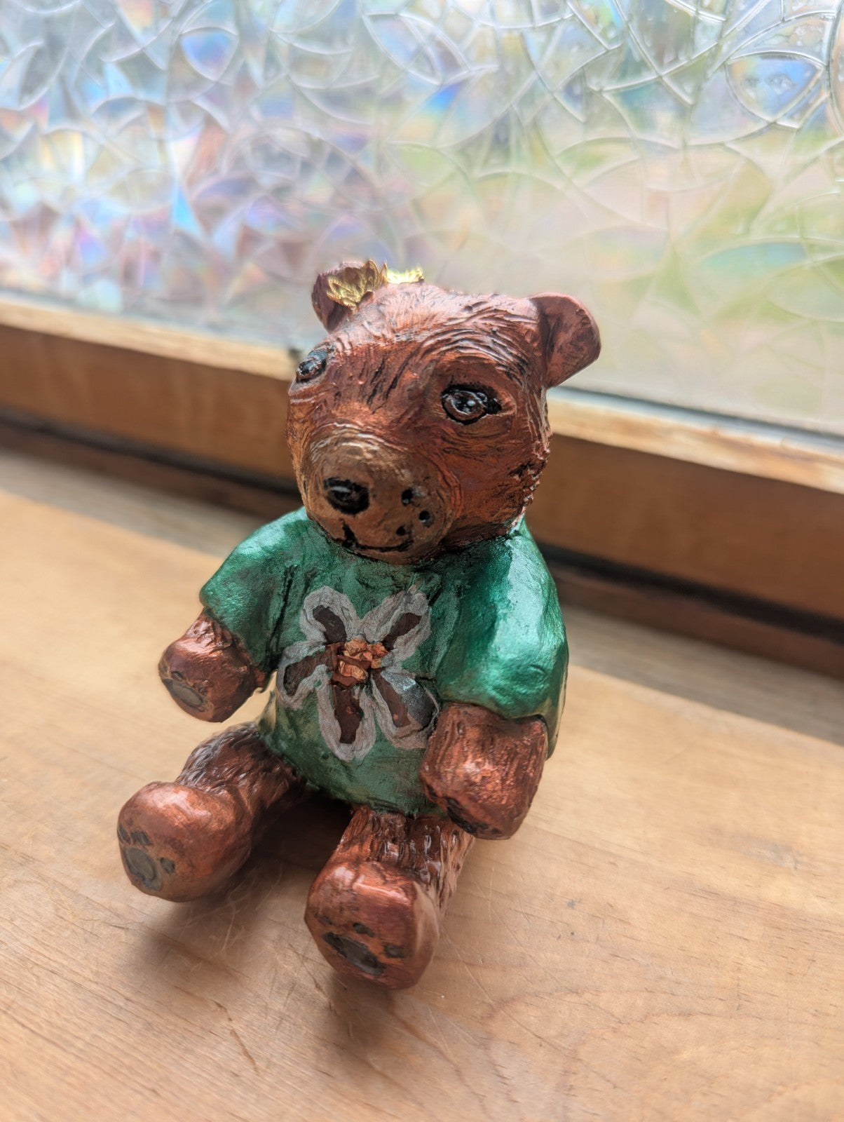 Bear Sculpture With Obsidian and Clear Quartz, Handmade