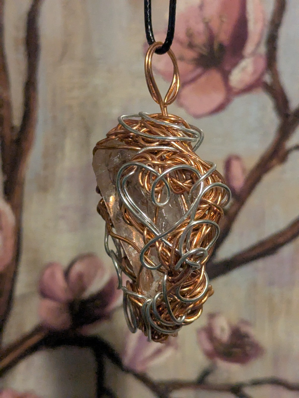 Clear Quartz Wire Pendant with Quartz Pointed Upwards