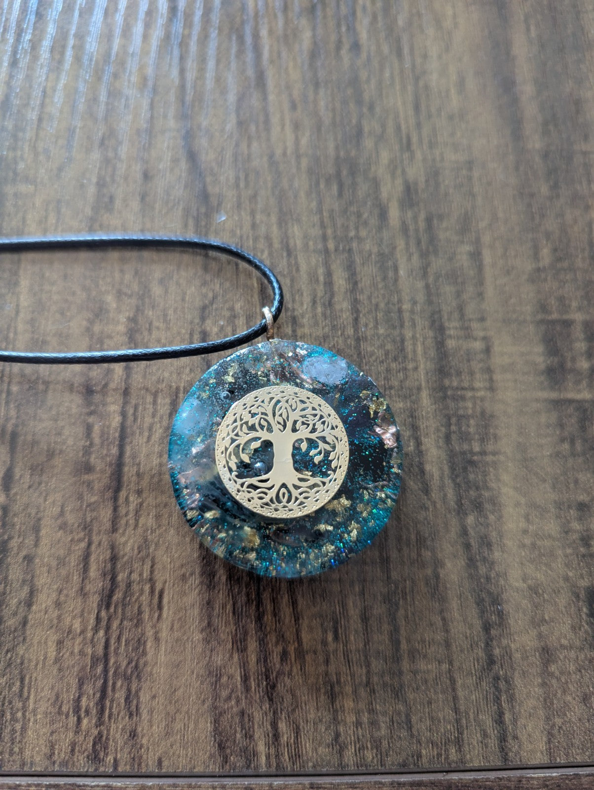 Amethyst Orgonite Pendant: Teal Necklace for Protection and Calm