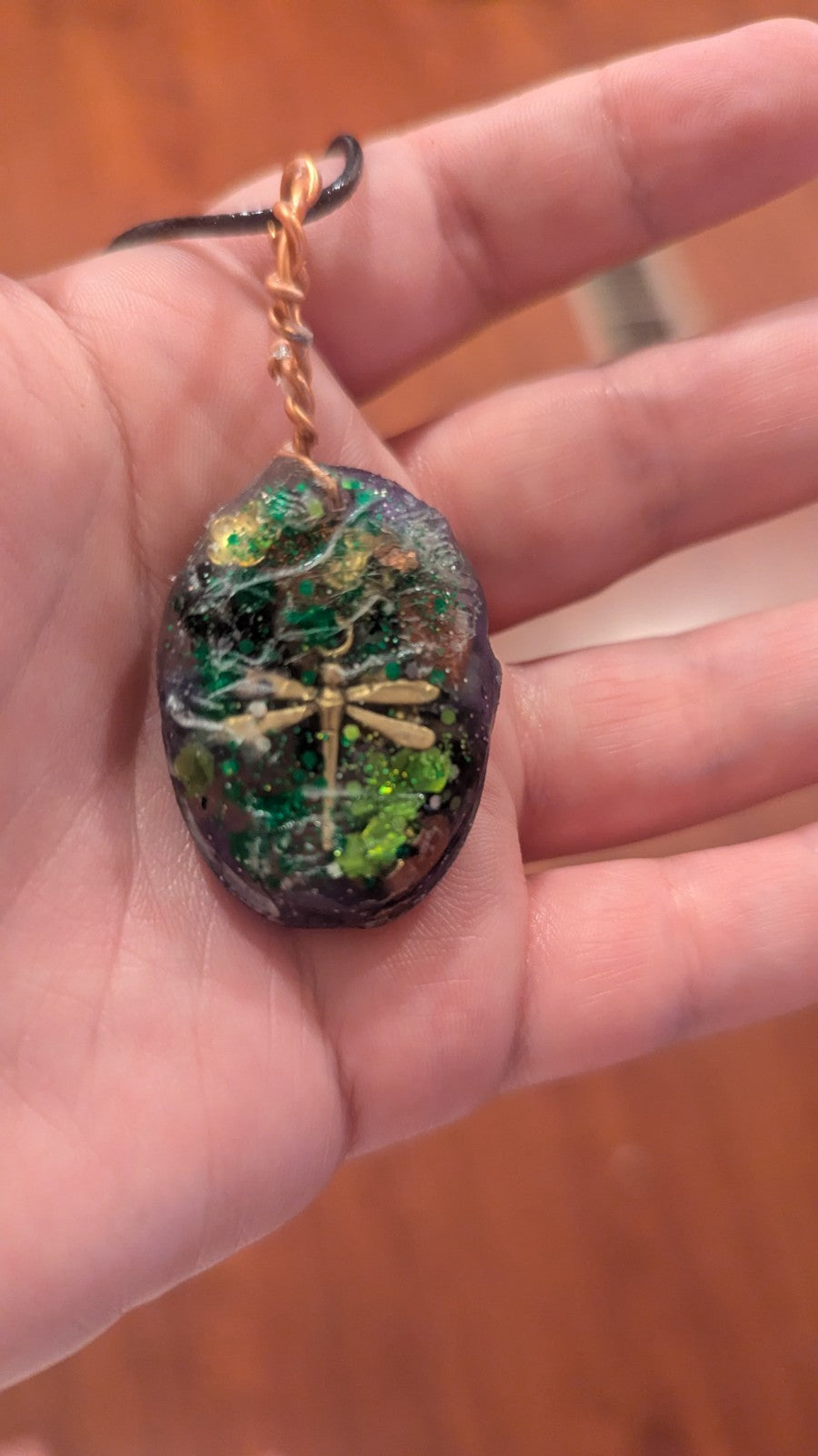 Lapis and Goldstone, Dragonfly, Rough Cast, Handmade Orgonite Necklace