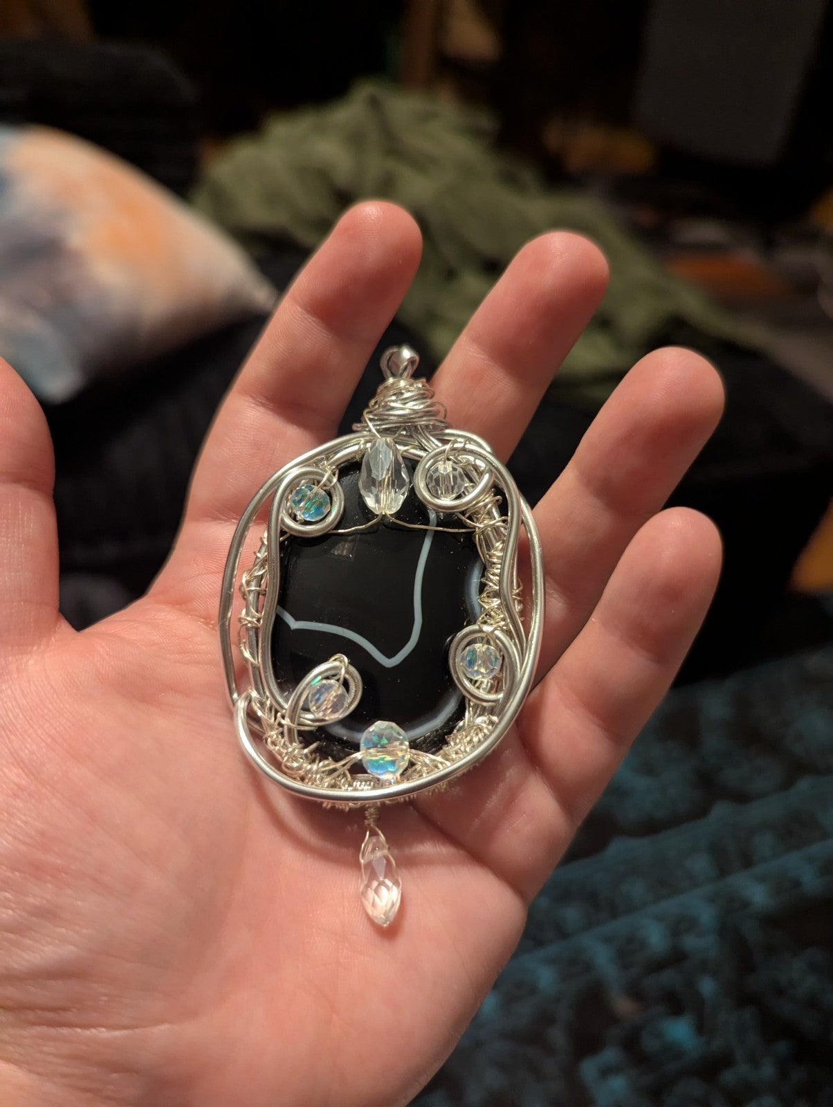 Handmade Black Banded Agate Necklace, for Root Chakra, Healing Crystal